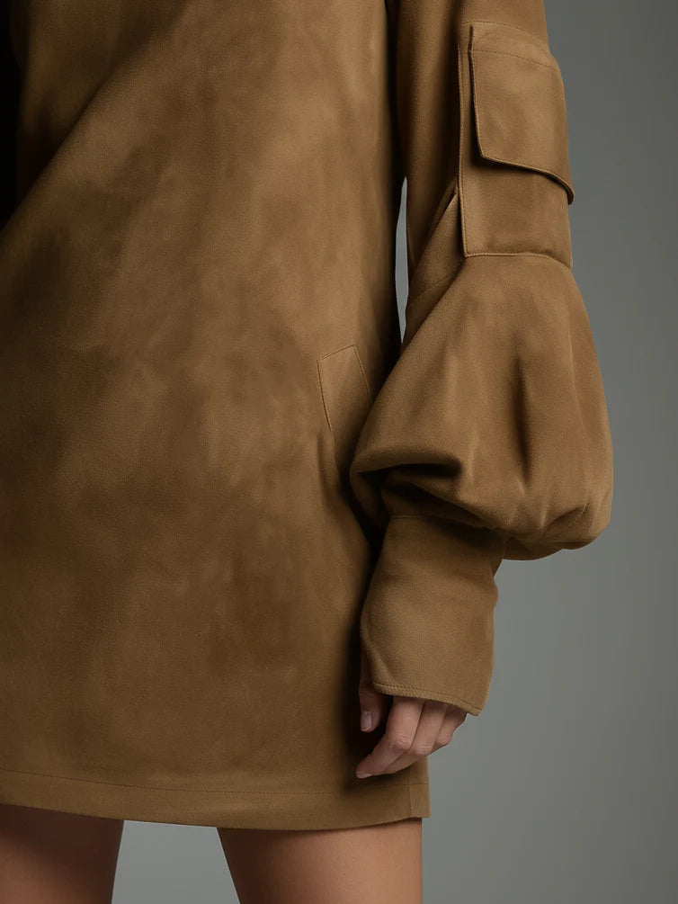 Verónica | Minivestido holgado de ante con cuello alto